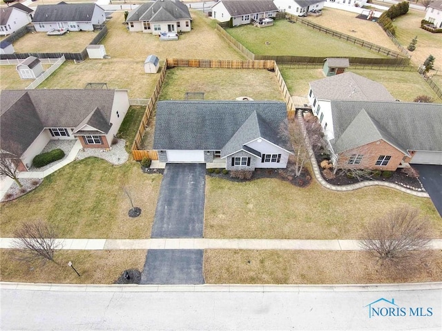 drone / aerial view with a residential view