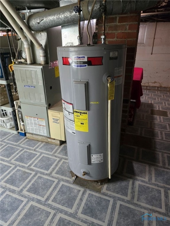 utilities featuring electric water heater and heating unit