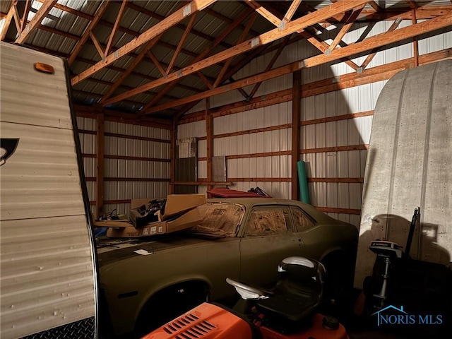 garage with metal wall