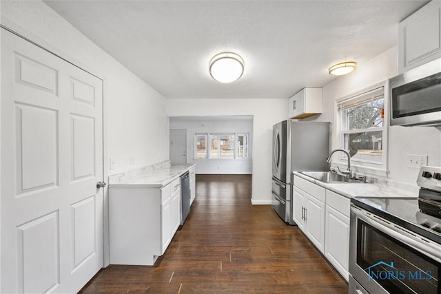 kitchen featuring dark wood-style floors, appliances with stainless steel finishes, plenty of natural light, and a sink