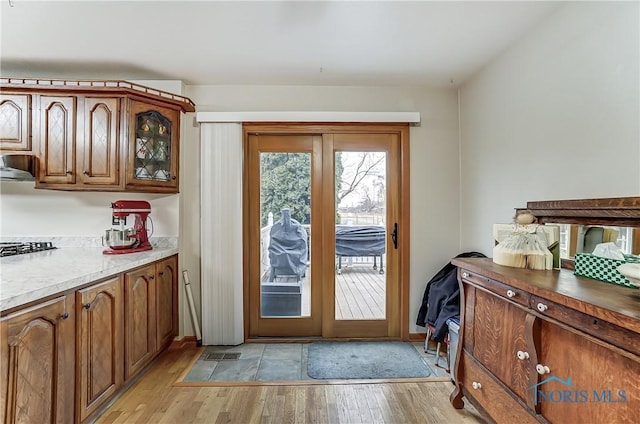 entryway featuring light wood-type flooring and visible vents