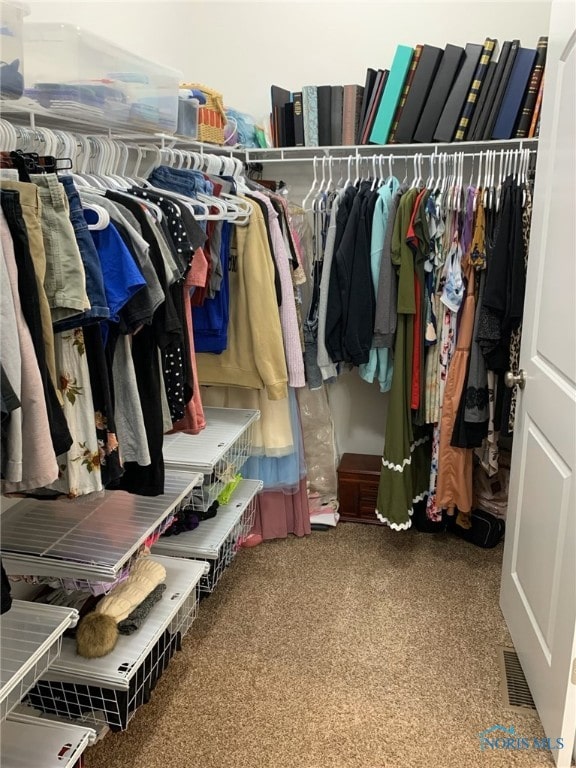 spacious closet with visible vents and carpet flooring