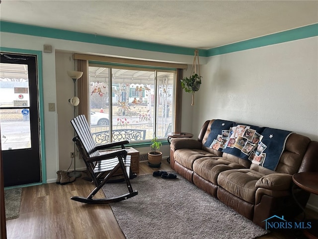 living room featuring baseboards and wood finished floors