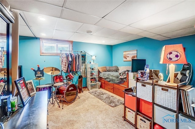 game room featuring a drop ceiling