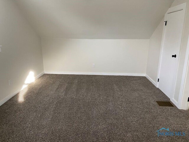 additional living space with baseboards, lofted ceiling, and carpet