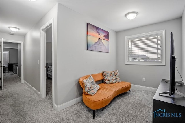 sitting room with carpet and baseboards