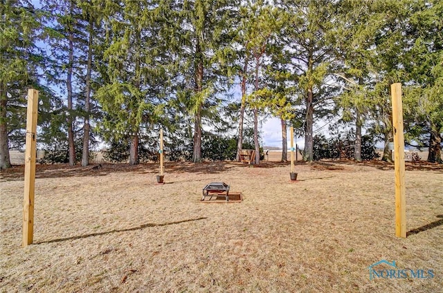 view of yard featuring an outdoor fire pit