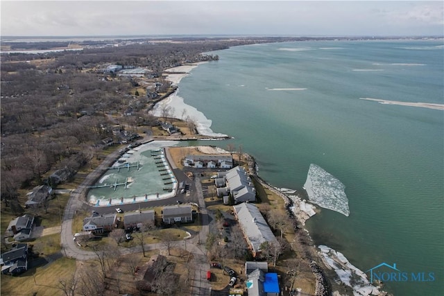 bird's eye view featuring a water view