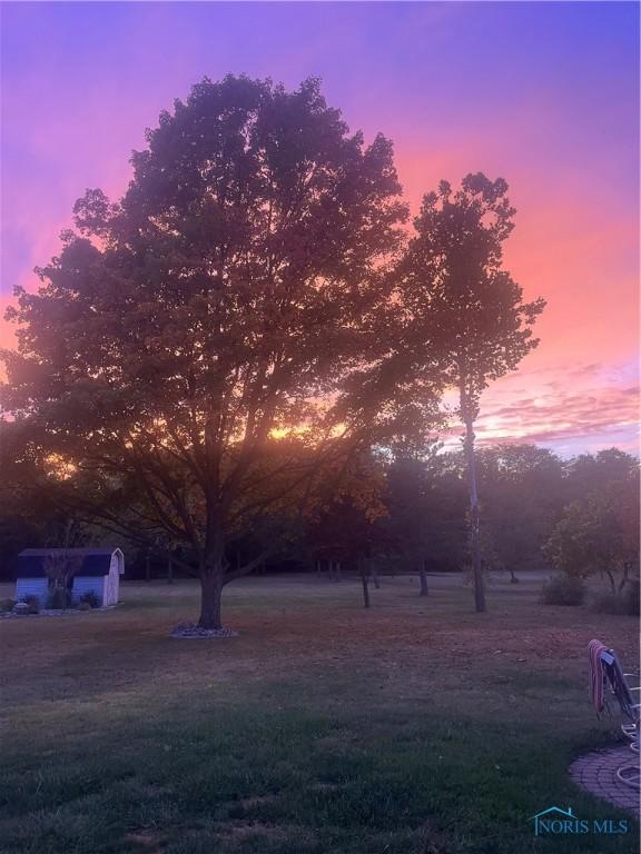 view of yard at dusk