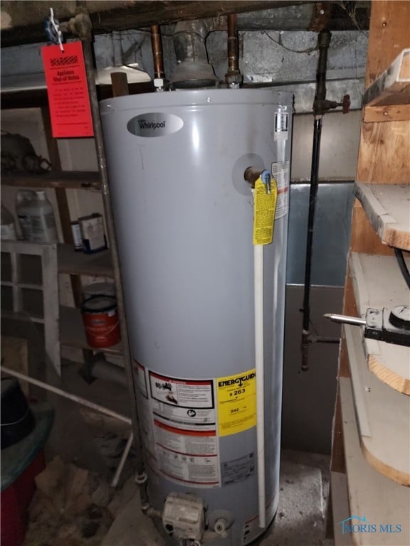 utility room featuring water heater