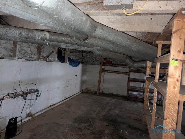 view of unfinished basement