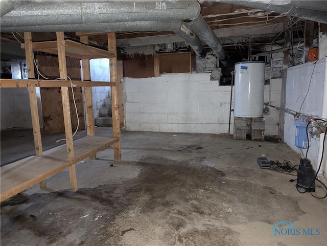 unfinished basement with water heater