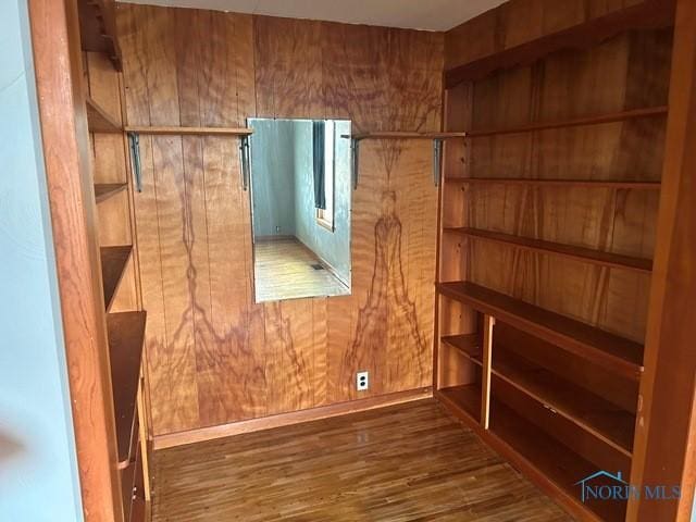 spare room with wooden walls and wood finished floors