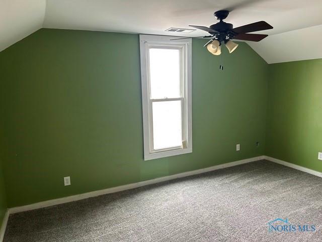 additional living space with baseboards, carpet, visible vents, and a wealth of natural light