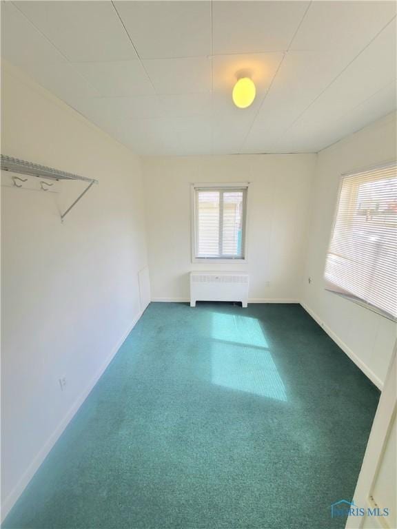 spare room with radiator, baseboards, and a wealth of natural light