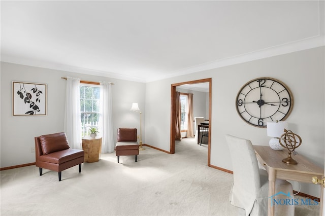 5605 Weckerly Rd, Whitehouse, OH 43571 - sitting room featuring baseboards, ornamental molding, and light carpet