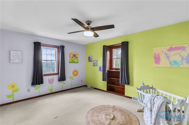 5605 Weckerly Rd, Whitehouse, OH 43571 - interior space featuring carpet flooring, ceiling fan, visible vents, and baseboards