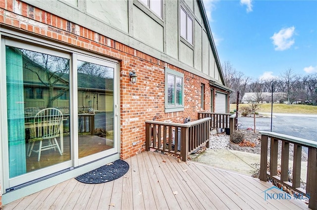 deck featuring a garage