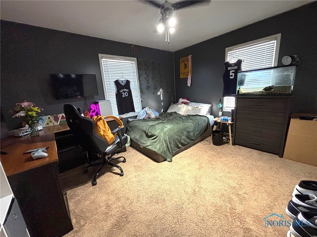 bedroom with carpet flooring and ceiling fan