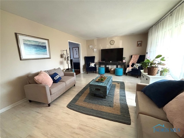 living room featuring baseboards and light wood-style floors