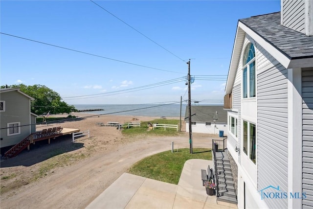 view of yard with a water view