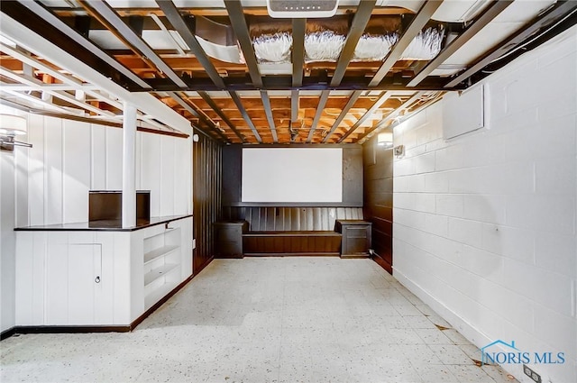 finished basement with light floors