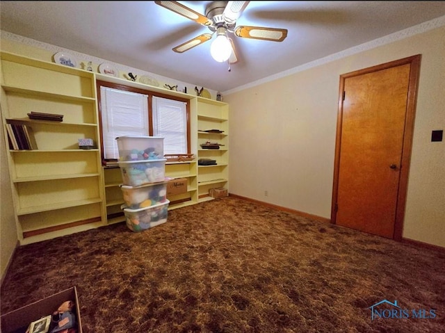 1934 Geffs Ave, Findlay, OH 45840 - interior space featuring ceiling fan, carpet flooring, baseboards, and ornamental molding