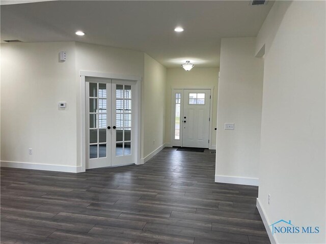 9641 Early Dr, Findlay, OH 45840 - entryway with recessed lighting, french doors, baseboards, and dark wood-style flooring