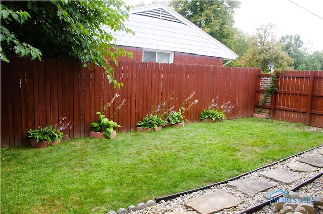 view of yard featuring a fenced backyard