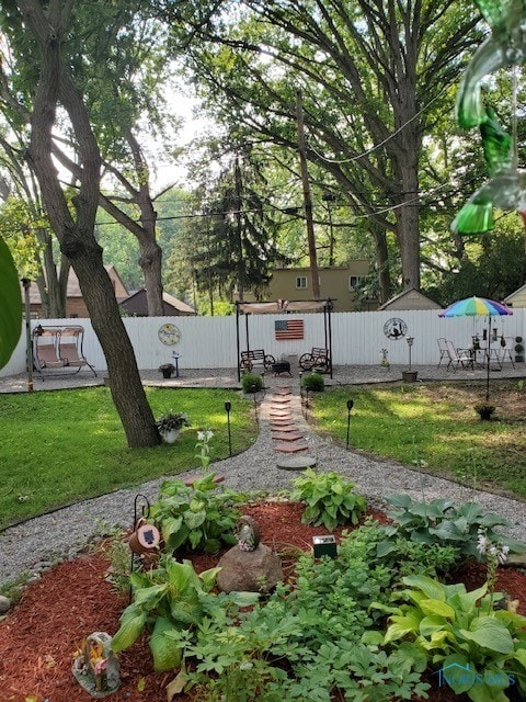 view of yard with a patio area and fence