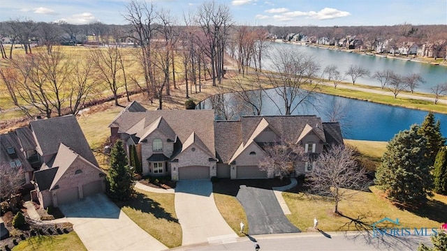 aerial view with a water view