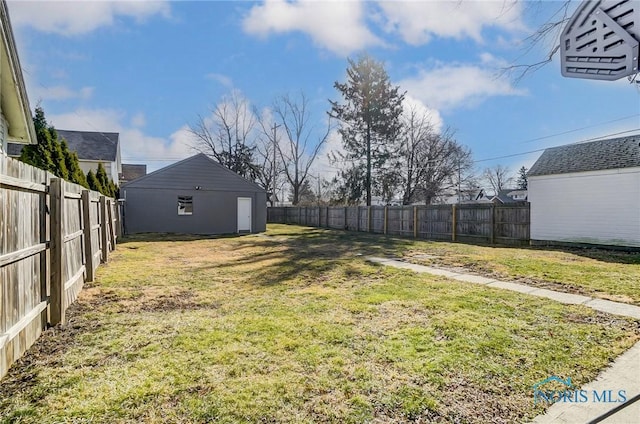 view of yard featuring an outbuilding and a fenced backyard