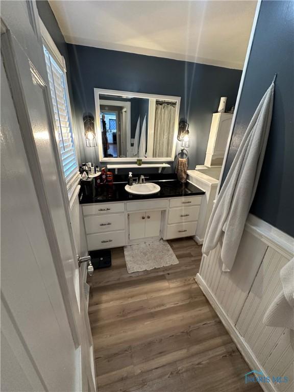 bathroom featuring vanity and wood finished floors