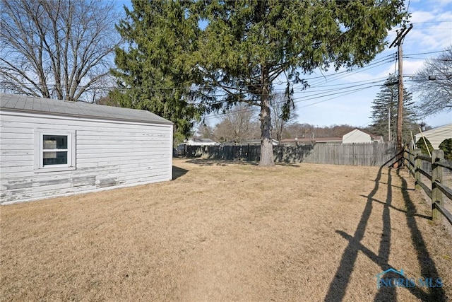 view of yard with a fenced backyard