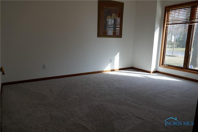 empty room with carpet, a healthy amount of sunlight, and baseboards