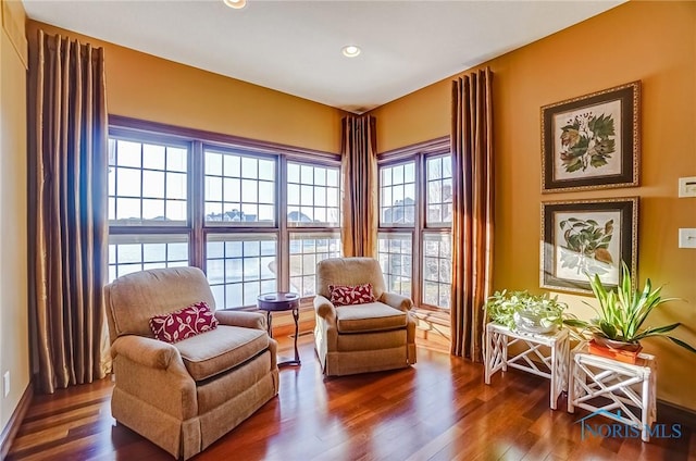 sitting room featuring recessed lighting and wood finished floors
