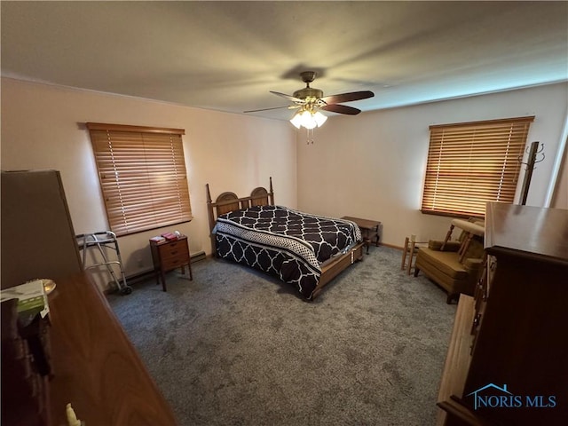 bedroom featuring carpet and ceiling fan