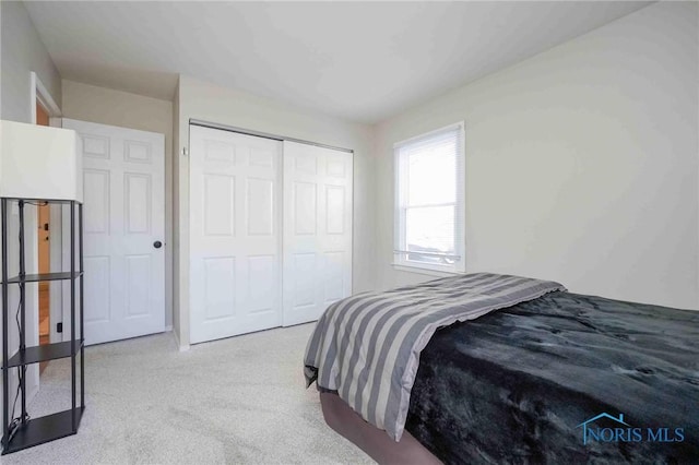 carpeted bedroom featuring a closet