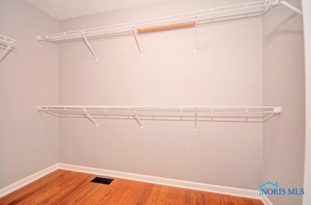 spacious closet with wood finished floors and visible vents