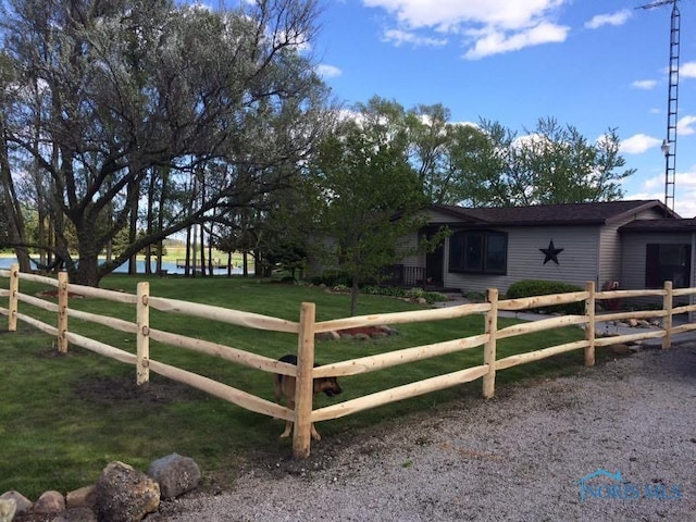 exterior space featuring a fenced front yard and a lawn