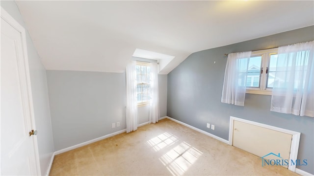 additional living space featuring baseboards, lofted ceiling, and carpet floors