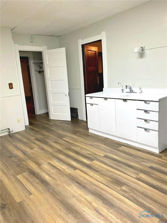 bathroom with vanity and wood finished floors