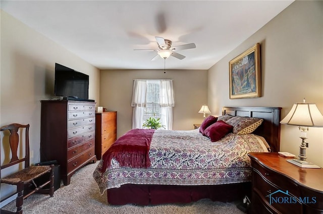 bedroom featuring ceiling fan and carpet flooring