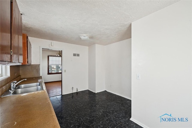 kitchen featuring a wealth of natural light, visible vents, baseboards, and a sink