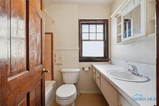 full bath with vanity, toilet, and shower / bath combination