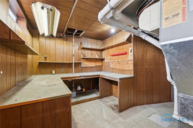 bar with wood walls and wooden ceiling