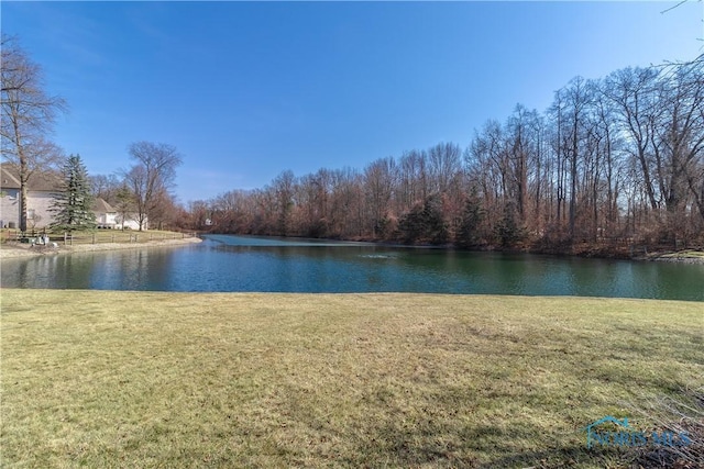 view of water feature with a view of trees