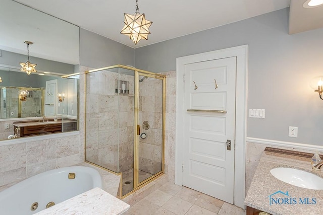 121 Eagle Point Dr, Rossford, OH 43460 - full bathroom featuring a shower stall, a tub with jets, and vanity