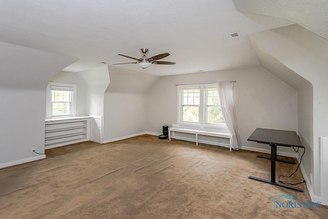 121 Eagle Point Dr, Rossford, OH 43460 - additional living space featuring lofted ceiling, carpet flooring, a ceiling fan, and baseboards
