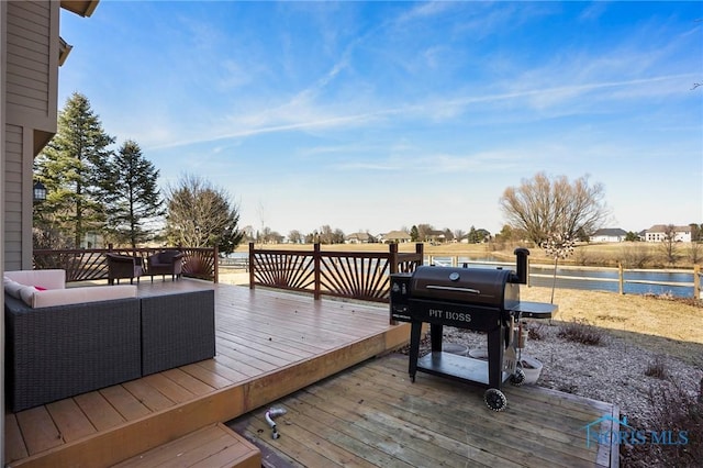 wooden terrace with area for grilling